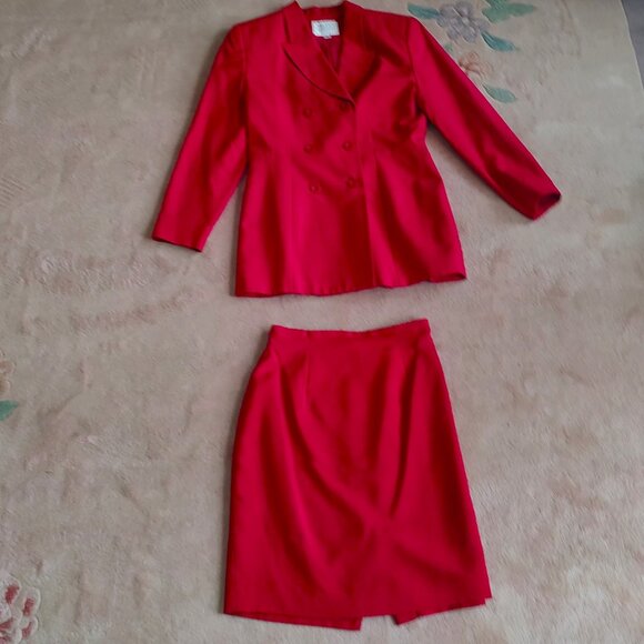 Vintage Red Valerie Stevens 100% Silk 2-Piece Skirt & Jacket Suit-Size 6 - Picture 6 of 11